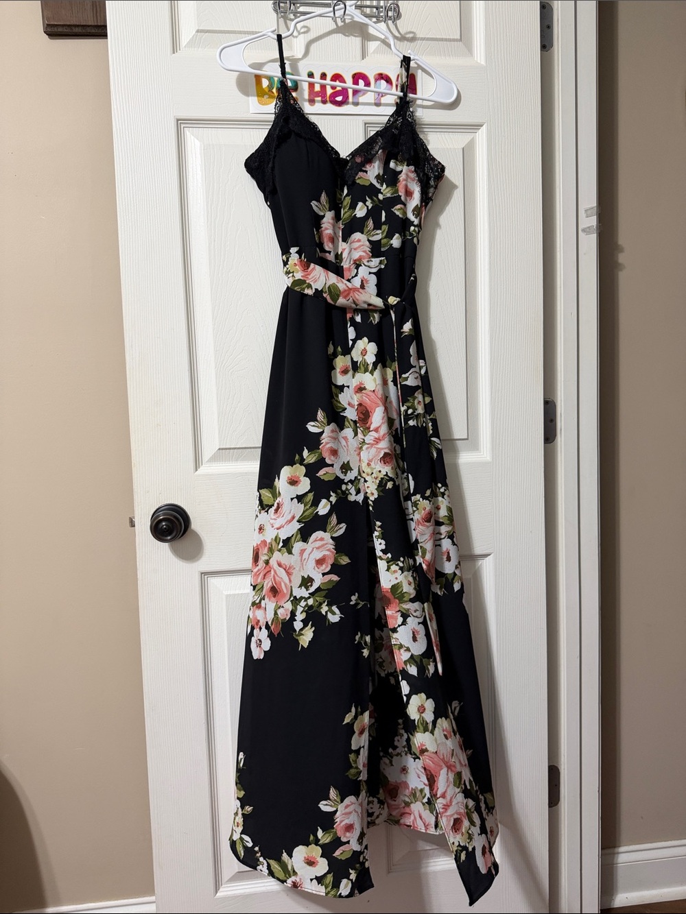 Bisou Bisou Michele Bohot Black Maxi Dress with Pink Floral Print